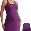 Maacie Maternity Tennis Dress with Shorts and Built in Bra Scoop Neck Sleeveless A-line Workout Golf Dress with Pocket (Purple, S)