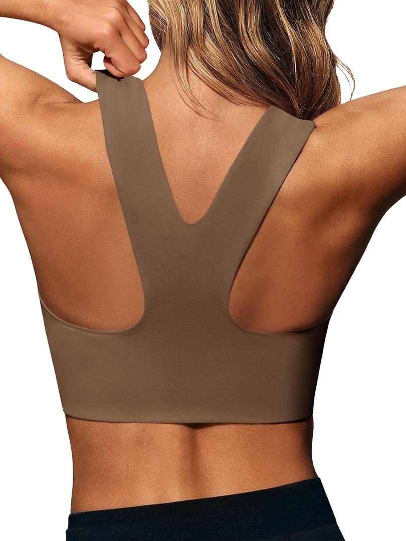 Aoysky Womens Buttery Soft Square Neck Sports Bras Compression Padded Longline Yoga Workout Running Crop Tops, S