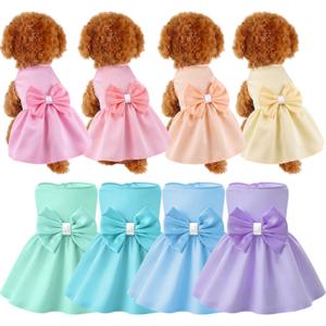 Sanwuta 8 Pieces Dog Dresses for Small Dogs Medium Puppy Clothes Girl Dog Outfit Cute Bowknot Pet Skirt Soft Lightweight Summer Apparel for Cats Puppies Party Wedding Photo Wear