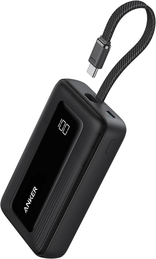 Anker Portable Charger, 10,000mAh 30W Power Bank, USB-C in and Out Fast Charging Battery Pack, Travel Essential Phone Power Bank, for iPhone 17/16, Galaxy and More (Black, 10000.00, Milliamp Hours)