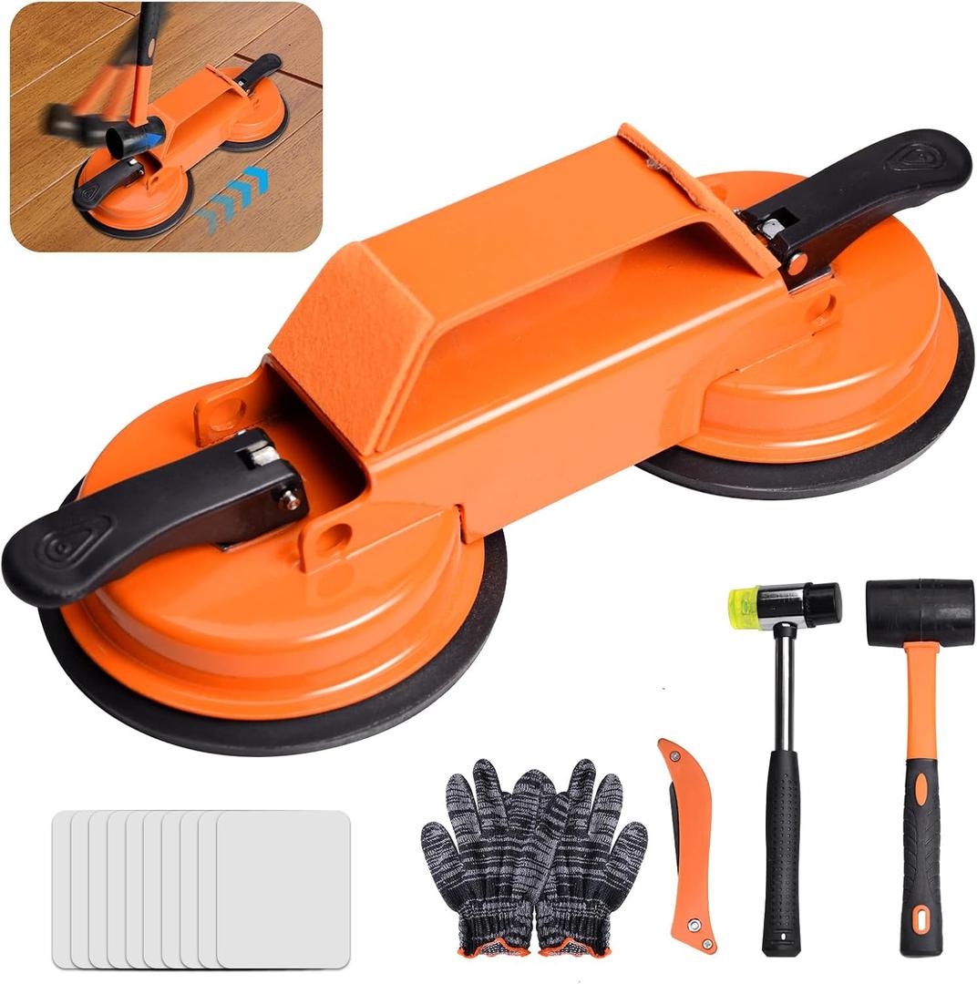 Floor Gap Fixer Tool Kit for Laminate & Vinyl Plank Floors, Heavy Duty Floor Suction Cup Tool for Gaps with Rubber Hammer, Adhesive Pads & Scraper, Laminate Floor Repair Kit for Floating Floors
