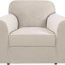 H.VERSAILTEX Stretch 2 Piece Chair Covers for Armchair Chair Covers for Living Room Furniture Cover Suit for T Cushion/Box Cushion, Jacquard Fabric Small Checks(Armchair-Oversized, Island Fossi)