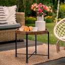DINGTAI Brown Small Round End Table, 19in Rattan End Tables, Wicker Rattan Side Table, Round Sofa Side Table, Indoor Outdoor Side Tables for Patio, Living Room Bedroom Office