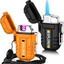 2 Pack Waterproof Lighter Outdoor Windproof Torch Lighters Dual Arc Butane Electric Lighters USB Rechargeable Lighters Flameless Plasma Lighter Camping Hiking Adventure Survival Tactical Gear (Orange+black)