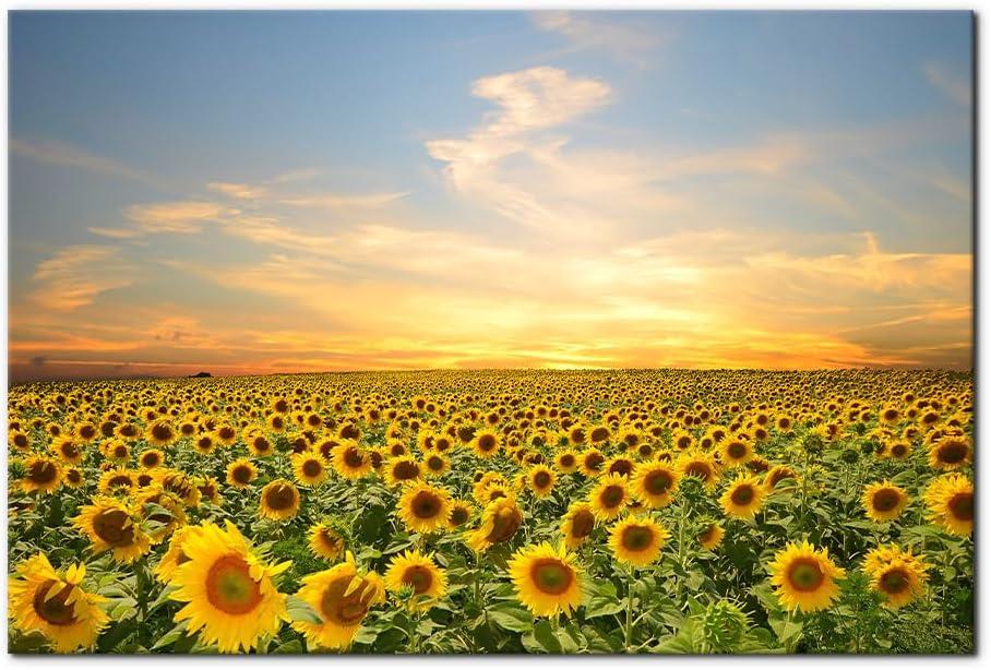 Pacimo Wall Art for Living Room Sunflowers Landscape Modern Wall Decor for Bedroom Office Decor Yellow Flowers Sea Painting Framed Canvas Art Prints Wall Pictures Home Decor Ready to Hang 24"x36"