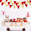 Zwiebeco 39Ft Red Gold Glitter Fabric Bunting Triangle Flags Hanging Cotton Pennant Banner for Birthday Wedding Engagement Graduation New Year Xmas Party Home Garden Decorations Supplies