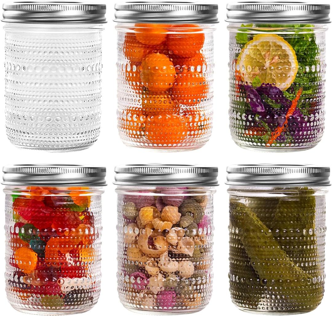 WACOI Mason Jars 16 Oz with Lids 6 Packs, Vintage Wide Mouth Glass Canning Jar for Pickling, Fermenting, Storing, Canning, Home Decor, Salad Jam and DIY Crafts