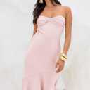 Summer Satin Tube Top Strapless Midi Dress for Women 2025 Formal Ruched Backless Wedding Guest Long Dresses (Pink, M)