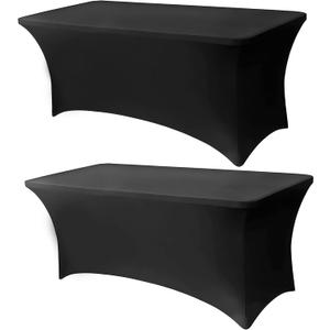 6.1FT Black Table Cloth - 2 Pack Fitted Stretch Rectangle Spandex Tablecloth, Washable Table Cover for Party, Picnic, Wedding, Banquet, Birthday and Festival(30" x 72")