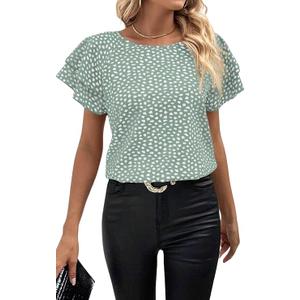 Ladies Short Sleeve Summer Basic Blouse Skin-Friendly Trendy Shirt Lightweight Breathable Tops Green L