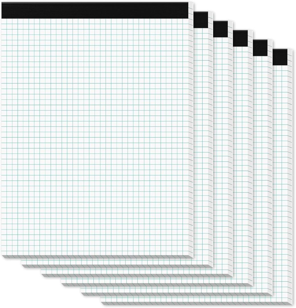 Zaviko Graph Paper Pads 8.5 x 11, 6 Pack, 4x4 Blue Quad Grid Paper Pad, White Quadrille Pad 8-1/2" x 11", Easy Tears Off, Grid Notebook 8.5 x 11, White 70 GSM Graft Paper, 30 Sheets/Pad