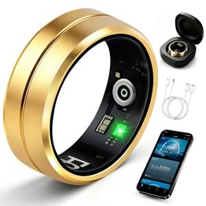Smart Ring for Women Men, All-New Matte Scratch-Resistant Design, Health & Fitness Tracker for Sleep, Stress & Activity Monitoring, Long Battery Life, Waterproof, No App Fee, Gold,  8