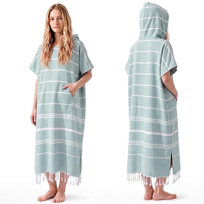 Twistover 1 Pcs Large Turkish Cotton Towel Poncho, Mint, L