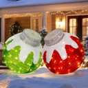 BRIGHTDECK 2 Pcs Outdoor Christmas Ornaments, Lighted Pop-Up Outdoor Holiday Ball Decoration with 80 LED Lights, 8 Light Modes, Lighted Collapsible Holiday Decorations for Yard, Home (RedGreen)