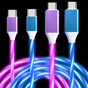 2 Packs USB C to USB C Cable 3A Light Up C to C Cable LED C to Type C Fast Charging Cord for Samsung Galaxy S23 S22 S21 S20 Ultra, i-Phone 15 Pro Max Plus, iPad mini Pro Air(3.3FT,Blue&Purple)