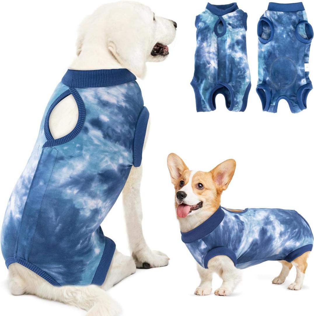 Lukovee Recovery Suit for Dogs, Onesie Surgery Recovery Suit for Female Male Dogs, Abdominal Wounds Cone E-Collar Alternative Prevent Licking Spay Recovery Suit (TBL,S) (Small, Blue Tie-dye)