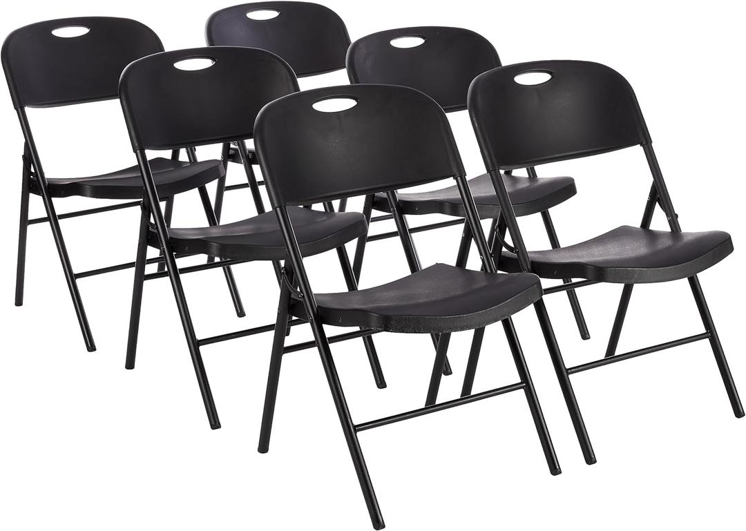Amazon Basics Sturdy Foldable Plastic Chair, Portable, 350-Pound Capacity, Black, Pack of 6