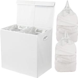 Simple Houseware Double Laundry Hamper with Lid and Removable Bags, White