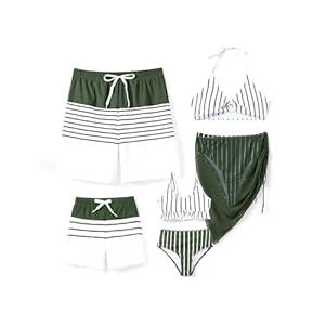 PATPAT Family Matching Summer Swimsuits: Father and Son Matching Swim Trunks Striped Print Matching Bathing Suits - Green Striped, Men, M