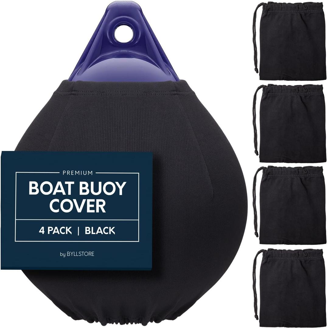 Boat Buoy Covers | 1, 2 & 4-Pack | Black | Diameter x Length: 15 x 19 & 17.5 x 21 | Polyester (4-Pack & 15 x 19)