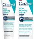 CeraVe Acne Foaming Cream Wash, Gentle Face and Body Cleanser with Benzoyl Peroxide 10%, Hyaluronic Acid, and Niacinamide, 10% Benzoyl Peroxide Treatment Clears Pimples and Blackheads 5 Oz