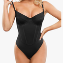 Popilush Corset Bodysuit Built in Bra - V Neck Bodysuits for Women Tummy Control Thong Shapewear Concert Outfits Club Tops XL