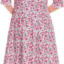 Barbara Dress Costume Lydia's Floral Print Dress Womens Halloween Cosplay Outfit (Pink)