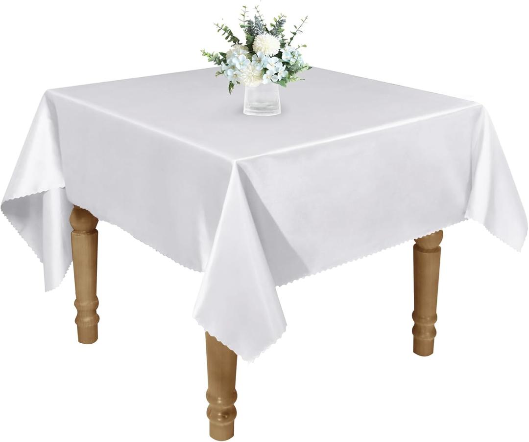  Pack 60 x 60 Inch Square Tablecloth, White Satin Tablecloth, Silky Square Table Cloth, Bright Smooth Table Cover for Wedding, Banquet, Party Dinning Decoration