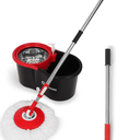 Simpli-Magic 360° Spin Mop and Bucket with Wringer – High-Absorbent Microfiber Washable Heads – Spinning Mop and Bucket Set for All Types Floor Cleaning (Grey)