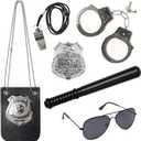 3 Otters 6PCS Police Toys, Pretend Role Play Toy Set with Police Accessories for Kids, Including Metal Toy Handcuffs Badge Baton Sunglasses Whistle