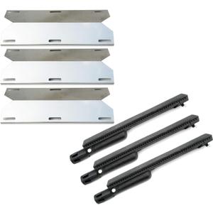 Parts Kit DG225 Stainless Steel Heat Plate Shield and Cast Iron Burner Replacement for Jenn Air 730-0163, 720-0163 Gas Grill, Repair Kit Burner and Heat Plates - 3 Pack