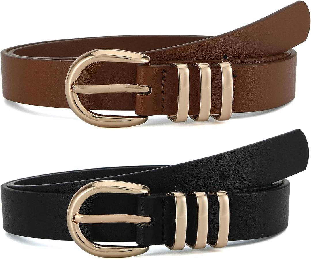 Earnda Leather Belts for Women Jeans Pants Skinny Waist Belt Gold Buckle Ladies Thin Belt 0.91" Width