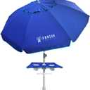 AMMSUN 7ft Heavy Duty High Wind Beach Umbrella with sand anchor, Built-in Table Tray Vent Tilt Pole, UPF 50+ Windproof Portable Outdoor Umbrellas Carry Bag for Patio Garden Pool Backyard Navy
