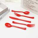 300 Pcs Red Plastic Silverware, Red Plastic Utensils, Disposable Cutlery Heavy Duty, 100 Forks, 100 Spoons, 100 Knives for Birthday, BBQ, Christmas