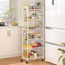 6 Tier Slim Rolling Storage Cart, Narrow Mobile Shelving Unit Organizer Utility Cart with Wheels, Metal Wire Storage Rack with Baskets for Kitchen, Bathroom, Laundry & Living Room, 10in(W) White