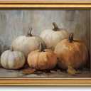 VIYYIEA Vintage Gold Framed Wall Art for Living Room, Pumpkins Canvas Prints Home Decor, Oil Painting Picture, Bedroom Wall Decor Gifts for Friends or Family -Five Pumpkins -(16L x 12W)