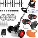 Electric Weed Wacker Cordless,24v Weed Eater Battery Powered 3 In 1 Lightweight Grass Trimmer With 2 4.0 Ah Batteries & Charger, Weed Eater With Blade & Wheels For Women,Lawn Care,Garden,Yard (Orange), 34-47 inches