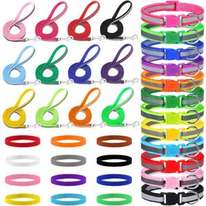 36 Pcs Reflective Puppy Collar and Leash Set, Dog Collar and Leash Adjustable Puppy Collars Quick Release Clip Buckle Dog Collar for Small Medium Dogs Walking Training