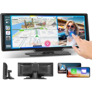 10.26 Inch Wireless Carplay Radio for Car, Hikity Wireless Android Auto Car Display Screen with Dual Bluetooth GPS Airplay Mirror Link