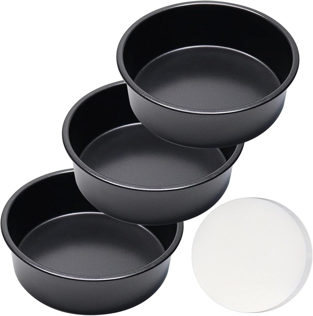 6 Inch Cake Pan Set of 3, Round Cake Pans with 100 Pieces Parchment Paper, Cake Baking Pans, Cake Tins for Baking
