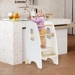 Ezebaby Toddler Standing Tower, 3-Adjustable Height Toddler Kitchen Step Stool, Kids Helper Stool for Learning New Skills-White