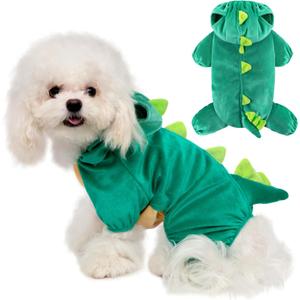 Dog Dinosaur Halloween Costume Funny Dog Halloween Costumes Cute Hoodie for Small Medium Large Dogs with 3D Spikes Design for Halloween (XS (Back: 7.5",Chest: 10.6", Neck: 5"), Green Dinosaur)