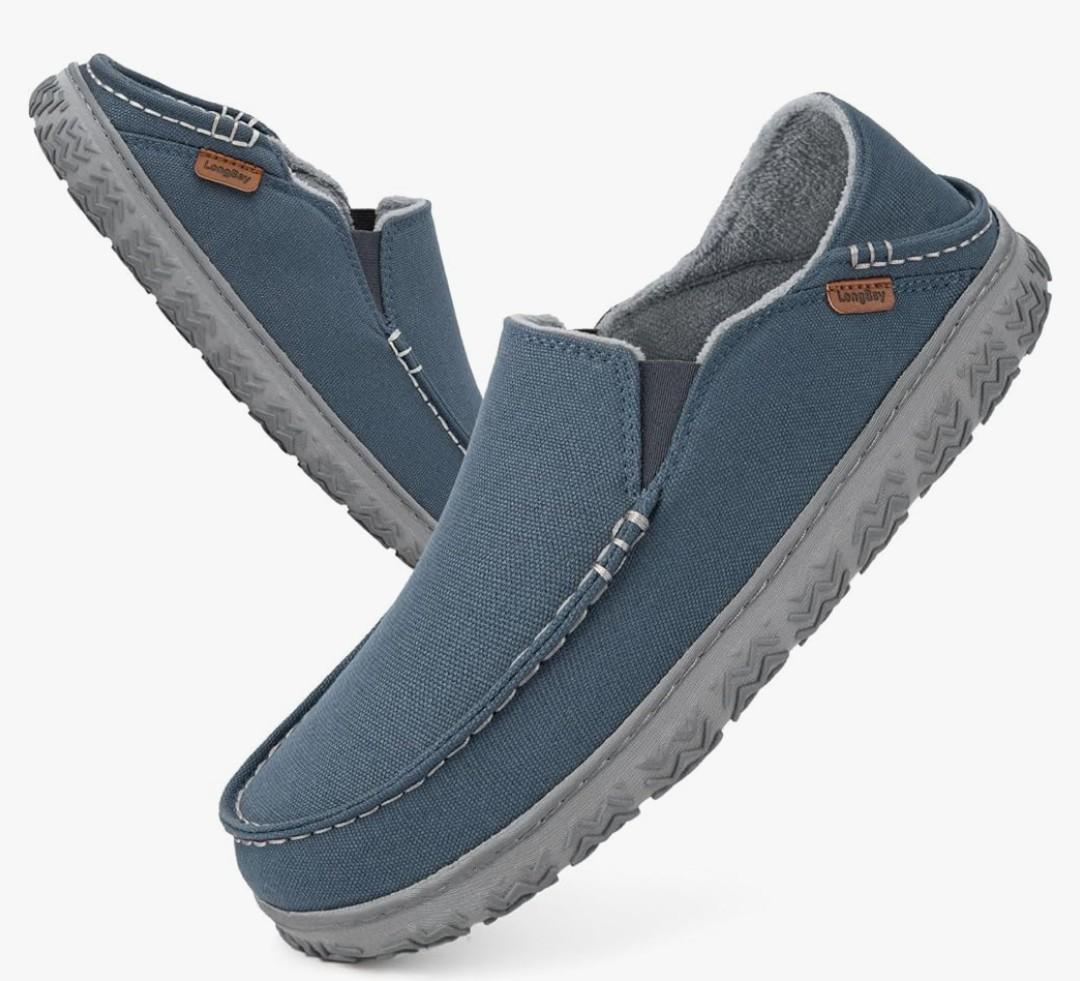 LongBay Men's Moccasin Slippers Comfy Warm Memory Foam House Shoes Winter for Indoor Outdoor Size 41