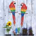Metal Outdoor Wall Art Decor,3D Colorful Garden Birds Sculpture Outdoor Iron Hanging Parrot Decor, Metal Hand-Made Bird Wall Art Decorations for Fence Patio Balcony Living Room