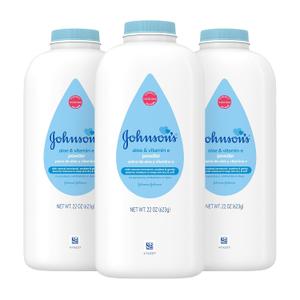 Johnson's Baby Powder with Naturally Derived Cornstarch, Aloe & Vitamin E for Delicate Skin, Hypoallergenic, Free of Parabens, Phthalates & Dyes for Gentle Baby Skin Care, 22 oz, 3 Pack