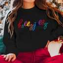 ASTANFY Jolly Sweatshirt Christmas Sequins Sweatshirts Women Glitter Patch Crewneck Sweater Xmas Long Sleeve Pullover (S)