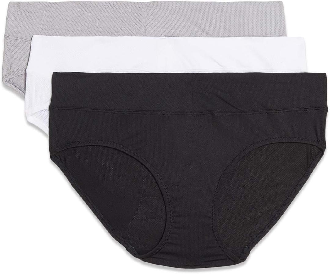 Warner's Women's Blissful Benefits Dig-Free Comfort Waist Moisture-Wicking Microfiber Brief Ru4963w (S, Black/White/Platinum)