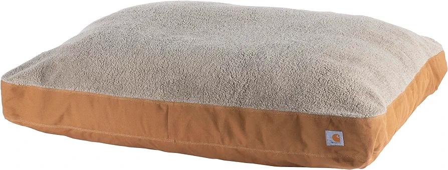 Carhartt Durable Canvas Pet Bed, Firm Duck Dog Bed, Carhartt Brown (Sherpa Top), Large