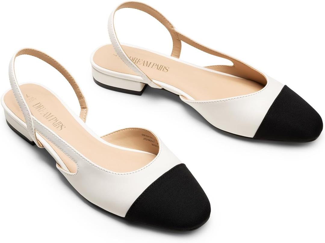 DREAM PAIRS Slingback Ballet Flats for Women Square Cap Toe Low Heel Dress Shoes Comfortable Work Flats for Office Party Wedding Business Casual (8, White)