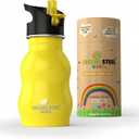 Kids Water Bottle with Straw & Handle, 12 oz, Yellow - Eco Friendly Toddler Cups with Straws - Easy Sip Metal Water Bottle for Kids - Cute Stainless Steel Water Bottles for Children - Leak Proof Lid